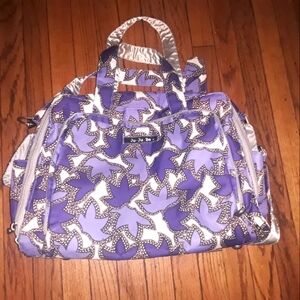 JU JU BE Purple/White Large Diaper Bag w/Shoulder Strap & Changing Pad